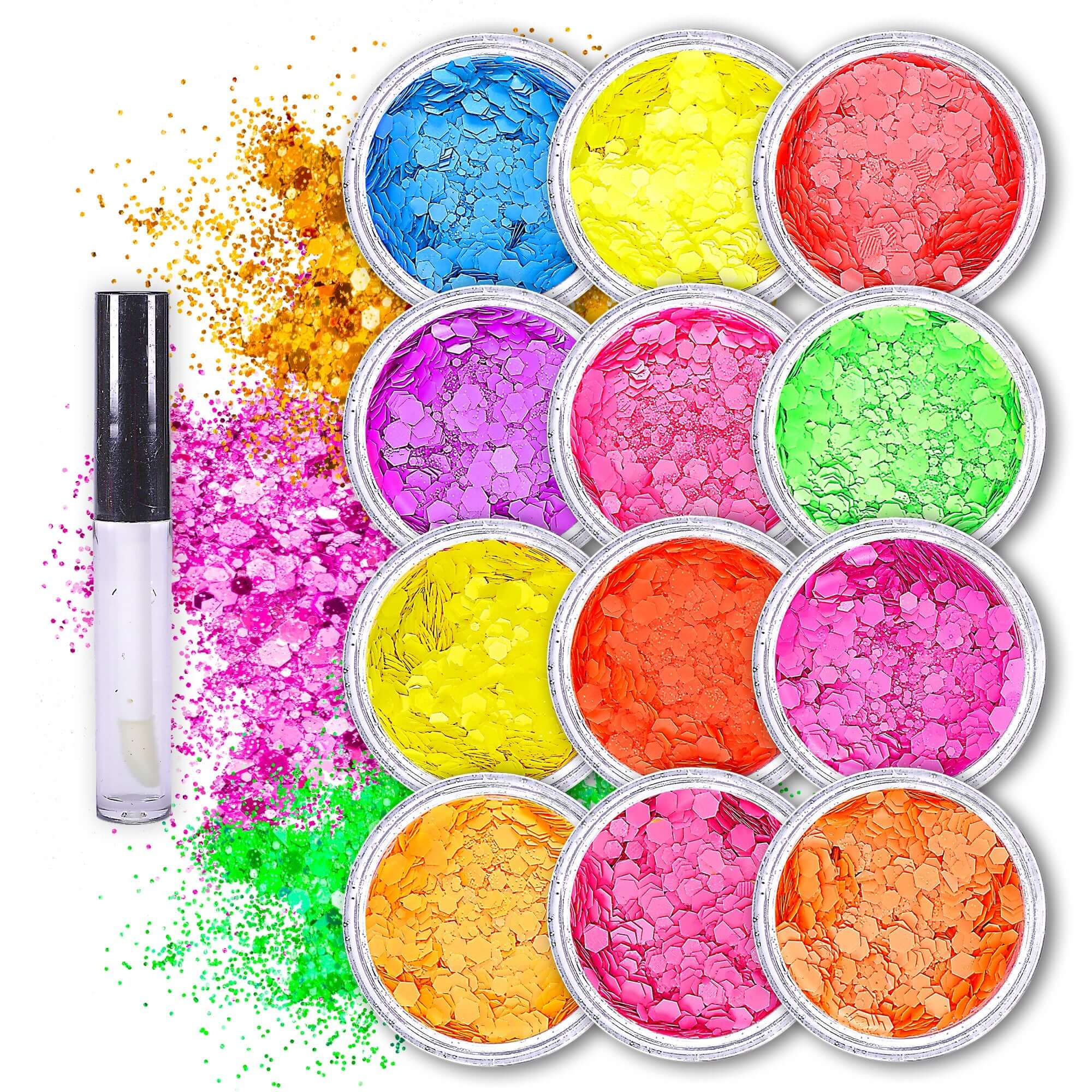 16 pack + 1 glitter glue Chunky Cosmetic Holographic Glitter | Body, Face & Hair Safe for crafts, parties, and festivals.