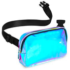 Fanny Pack (1 Pocket) in vibrant blue holographic design, ideal for stylish rave outfits with adjustable strap.