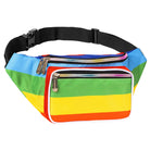 Fanny Pack (Solids) in rainbow stripes, perfect for rave outfits with spacious pockets and durable construction.