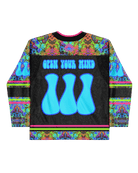 Lucidity Hockey Jersey featuring vibrant colors and 'Open Your Mind' design, perfect for rave outfits.