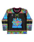 Lucidity Hockey Jersey featuring vibrant acid-wash print, perfect for rave outfits and unique fashion enthusiasts.