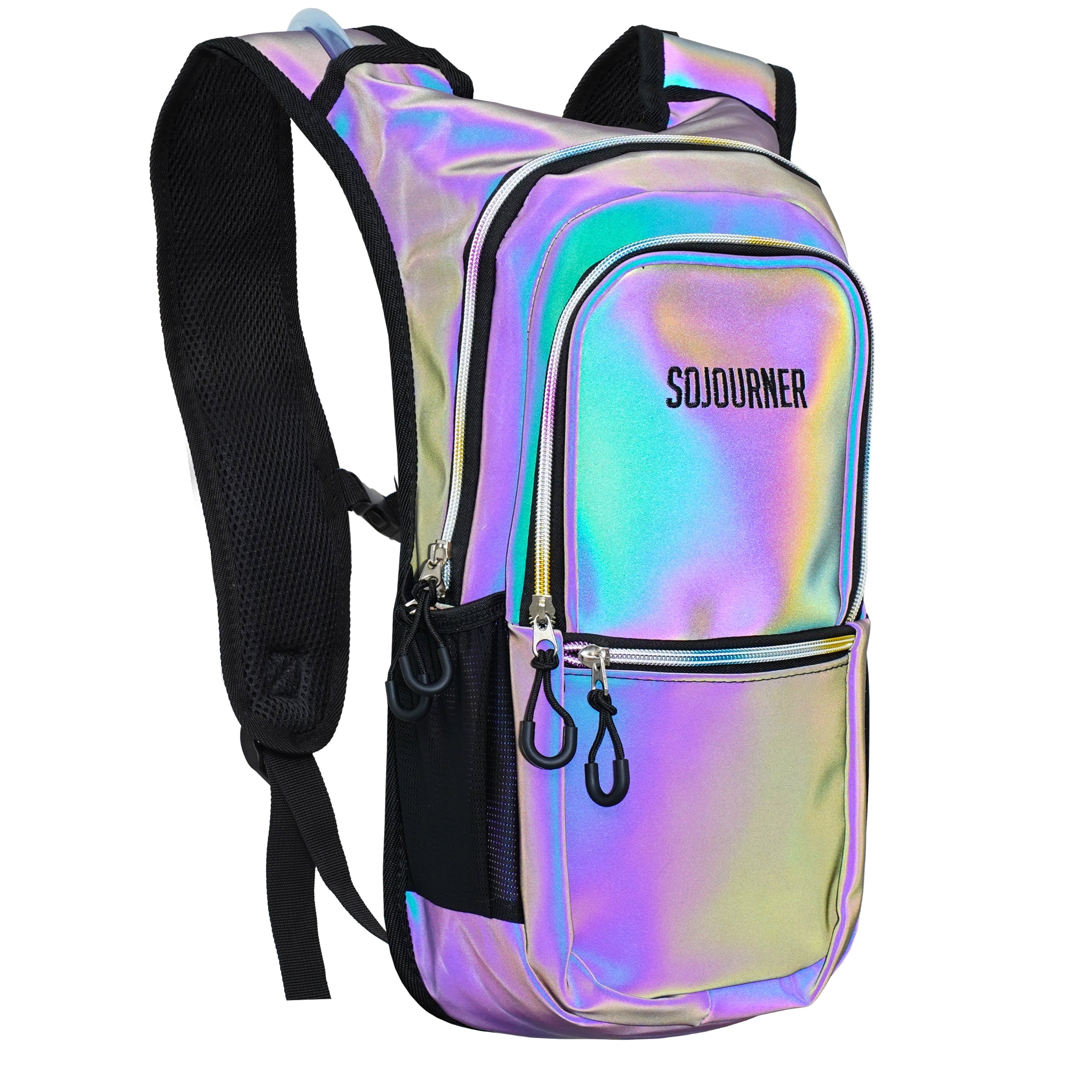 Hydration Pack Backpack (Medium) with holographic design, lightweight and adjustable, ideal for rave outfits.