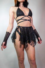 Back view of the Lilith Fairy Skirt, featuring a bold, sheer layered look with a fairy-inspired cut.