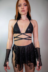 Front view of the Lilith Wrap Bikini Top, showcasing its halter neckline and adjustable wrap-around straps.