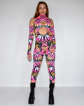Limited Edition Monarch Cold Shoulder Jumpsuit - rave bodysuit - front view - Freedom Rave Wear