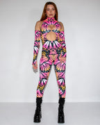 Limited Edition Monarch Cold Shoulder Jumpsuit - rave bodysuit - front view - Freedom Rave Wear