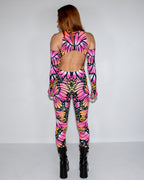 Limited Edition Monarch Cold Shoulder Jumpsuit - rave bodysuit - detail view - EDM clothing