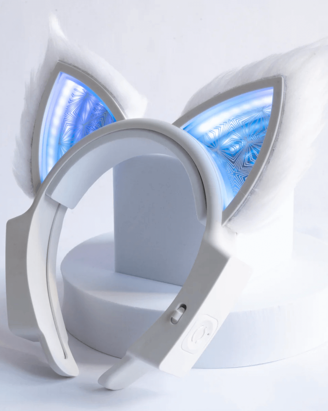 Front view of Lumira Infinity Mirror Cat Ears with LED lights reflecting in the infinity mirror design.