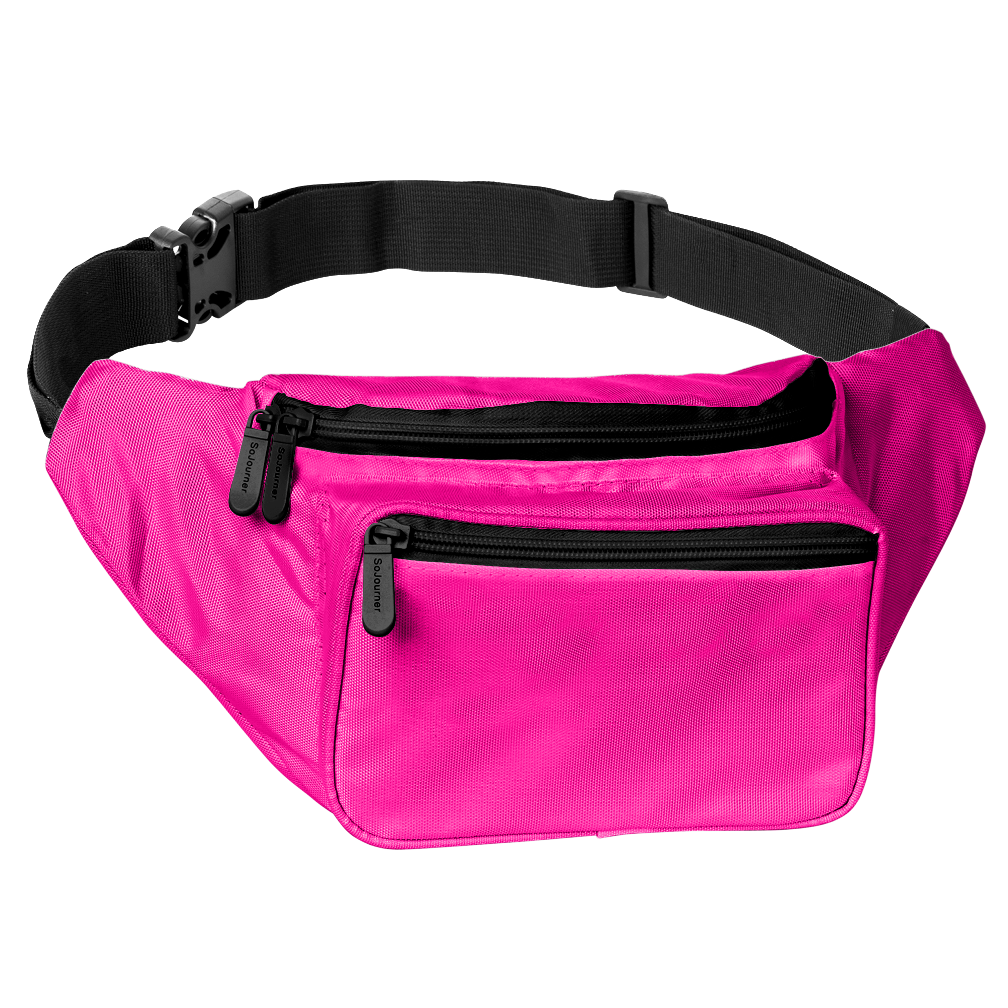 Fanny Pack (Solids) in vibrant pink with multiple pockets, perfect for rave outfits and organized storage.