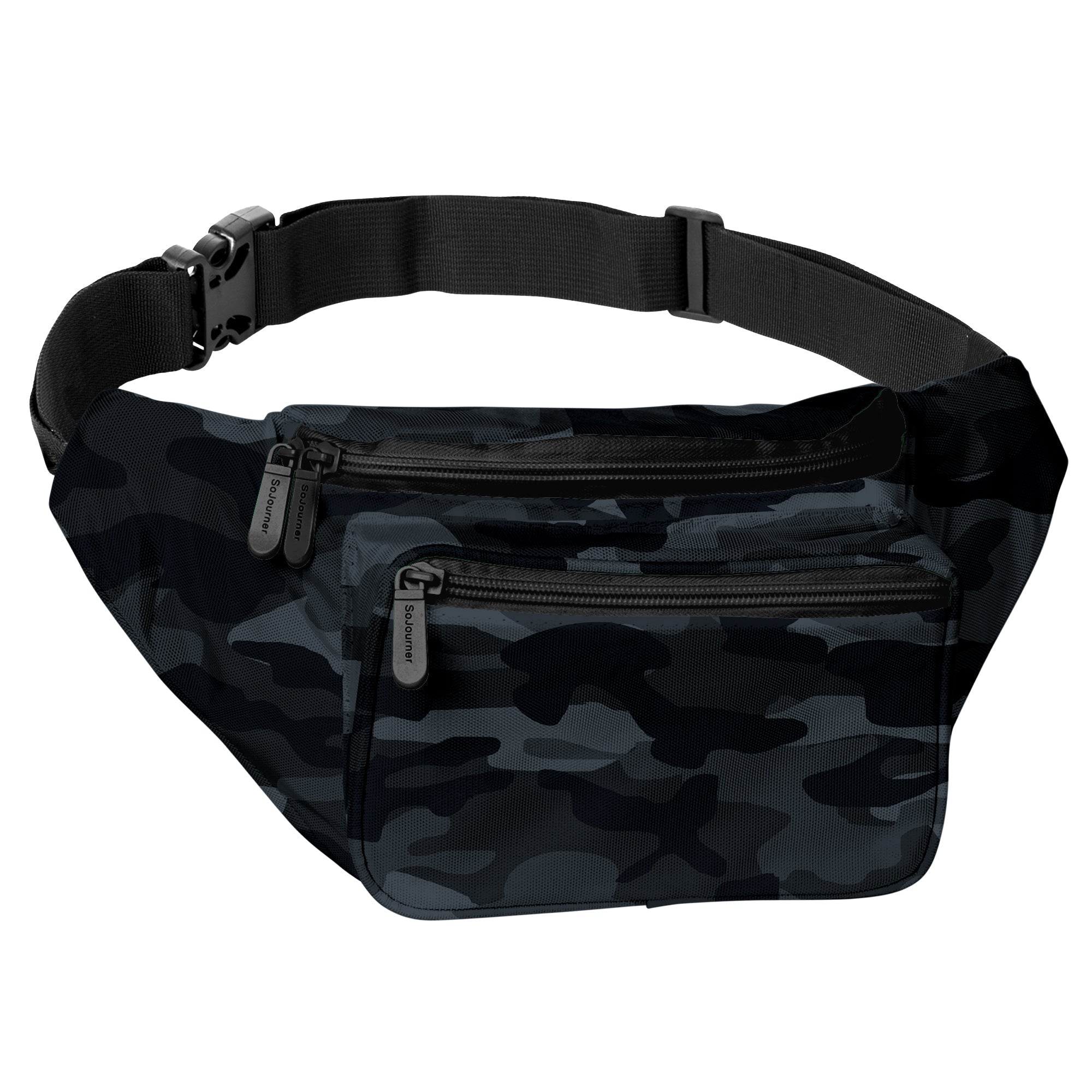 Fanny Pack (Solids) in black camouflage design with adjustable belt and multiple pockets for easy organization.
