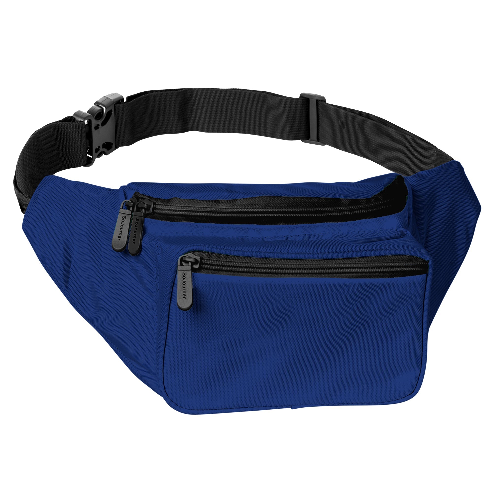 Fanny Pack (Solids) in blue with multiple zippered pockets for organizing essentials, perfect for rave outfits.
