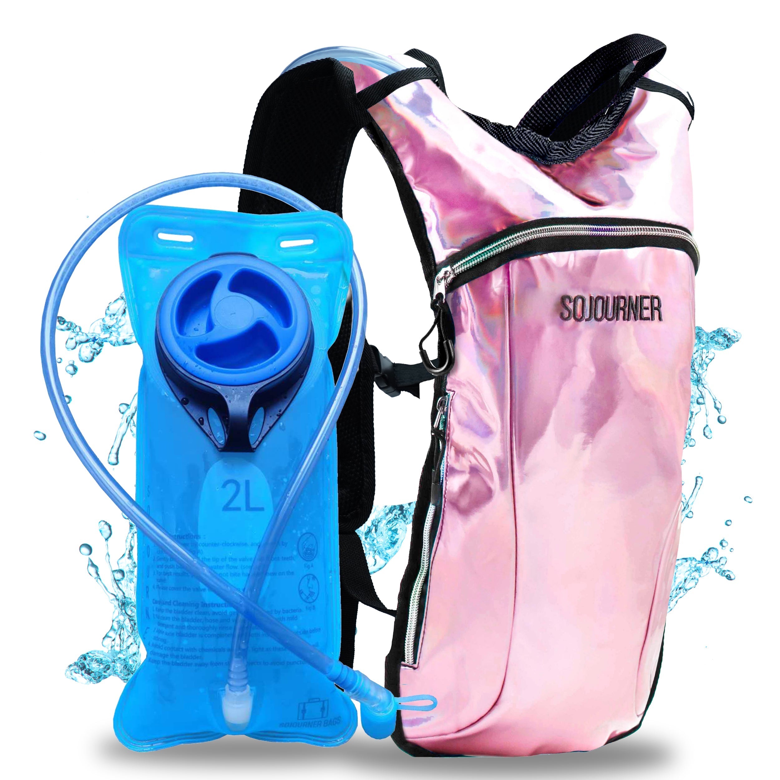 Hydration Pack Backpack (Small) with 2L bladder, lightweight and adjustable for comfortable carry in vibrant pink.