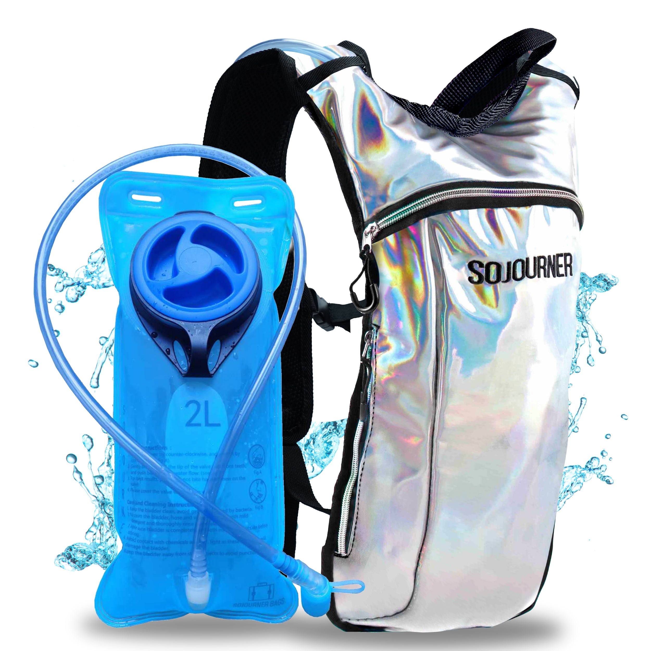 Hydration Pack Backpack (Small) with 2L bladder, lightweight and stylish for rave outfits.