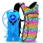 Hydration Pack Backpack (Small) featuring 2L hydration bladder and vibrant geometric design for Rave Outfits.