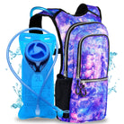 Hydration Pack Backpack (Medium) with 2L BPA-free bladder in a vibrant galaxy design, perfect for rave outfits.