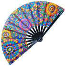 Colorful Festival Fans with intricate designs, perfect for rave outfits and outdoor festivals.