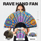 Bright and colorful Festival Fans with a durable bamboo frame, perfect for rave outfits and summer events.