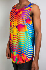 Vibrant Freedom Rave Wear tank top with a unique sunset design, ideal for festival fashion enthusiasts.