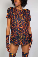 Magma Unisex T-Shirt featuring a bold lava rave design, perfect for standout rave outfits.