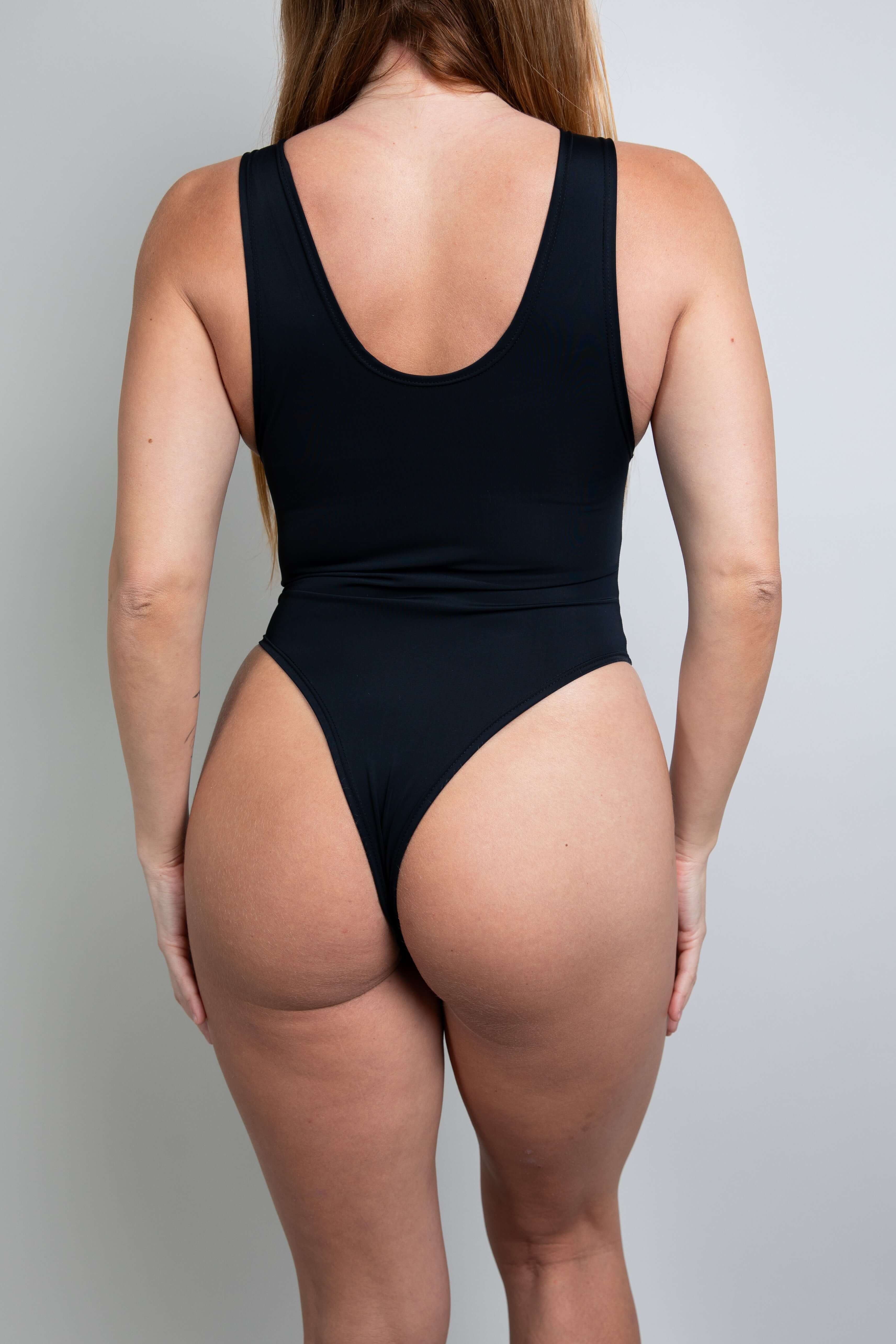 Women's Matte Black Sideboob Bodysuit