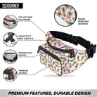 Fanny Pack (Solids) in pink pineapple print with premium zippers, water-resistant exterior, and hidden back pocket.