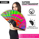 Festival Fans by SoJourner featuring a vibrant, holographic design, perfect for rave outfits and keeping cool at events.