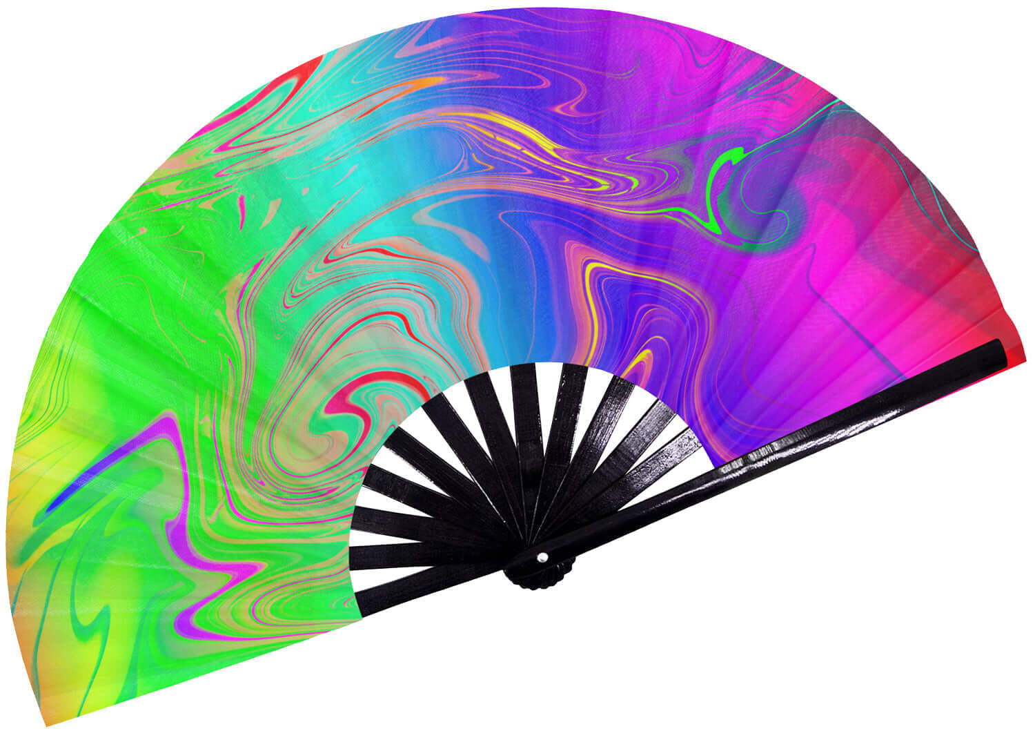 Festival Fans - Large folding fan with colorful holographic design, perfect accessory for rave outfits and festivals.
