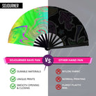Comparison of SoJourner Festival Fans against other hand fans, showcasing vibrant designs and durable quality.