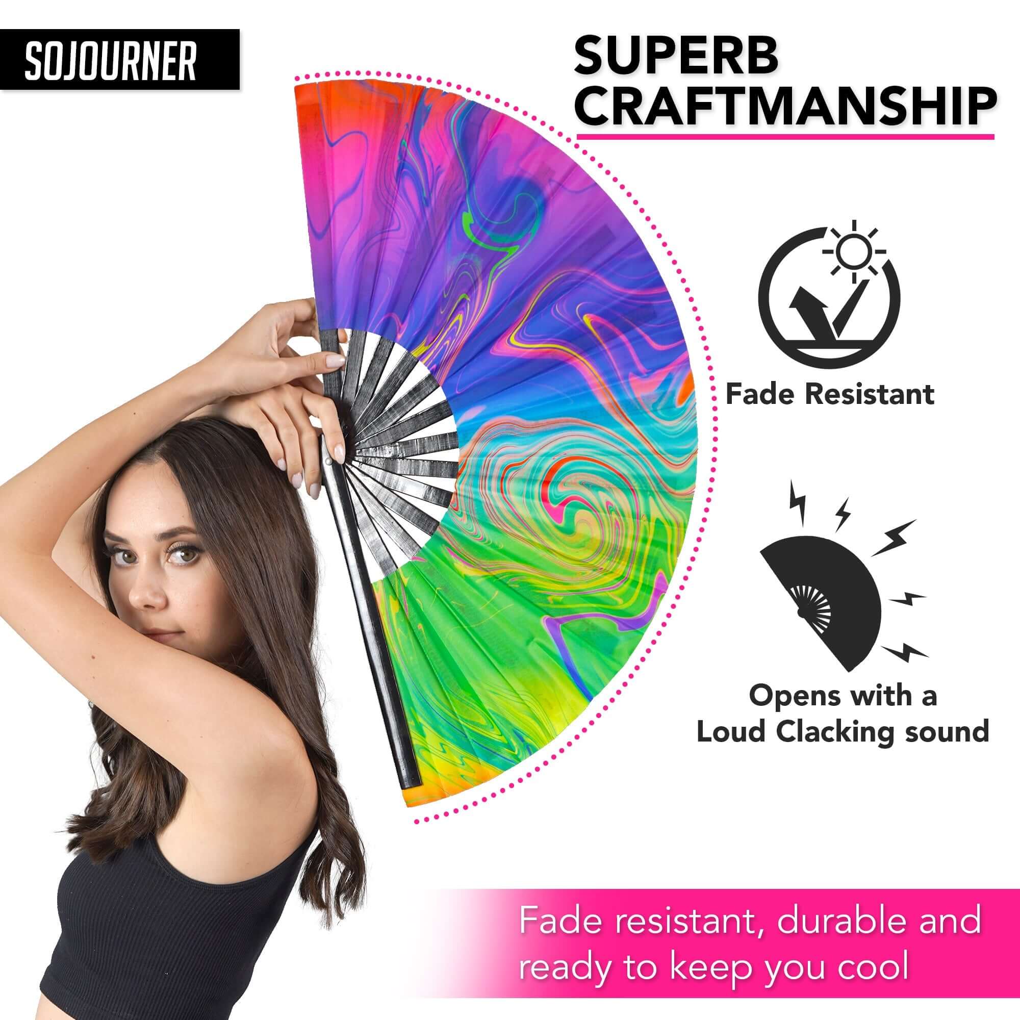 Festival Fans with vibrant colors and superb craftsmanship, perfect for rave outfits and keeping cool at events.