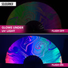 Festival Fans showing vibrant colors, glowing under UV light; ideal for raves and festivals.