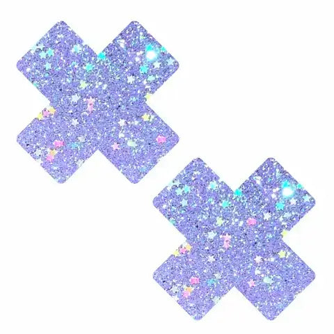 Purple Cotton Candy Blacklight Glitter X Nipple Cover Pasties Neva Nude Size: One Size