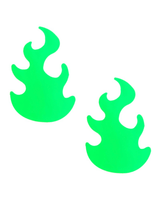 Neon green flame nipple covers perfect for rave outfits and festival fashion.