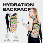 Hydration Pack Backpack (Small) with vibrant design, lightweight, adjustable straps, and side pocket for convenient use.