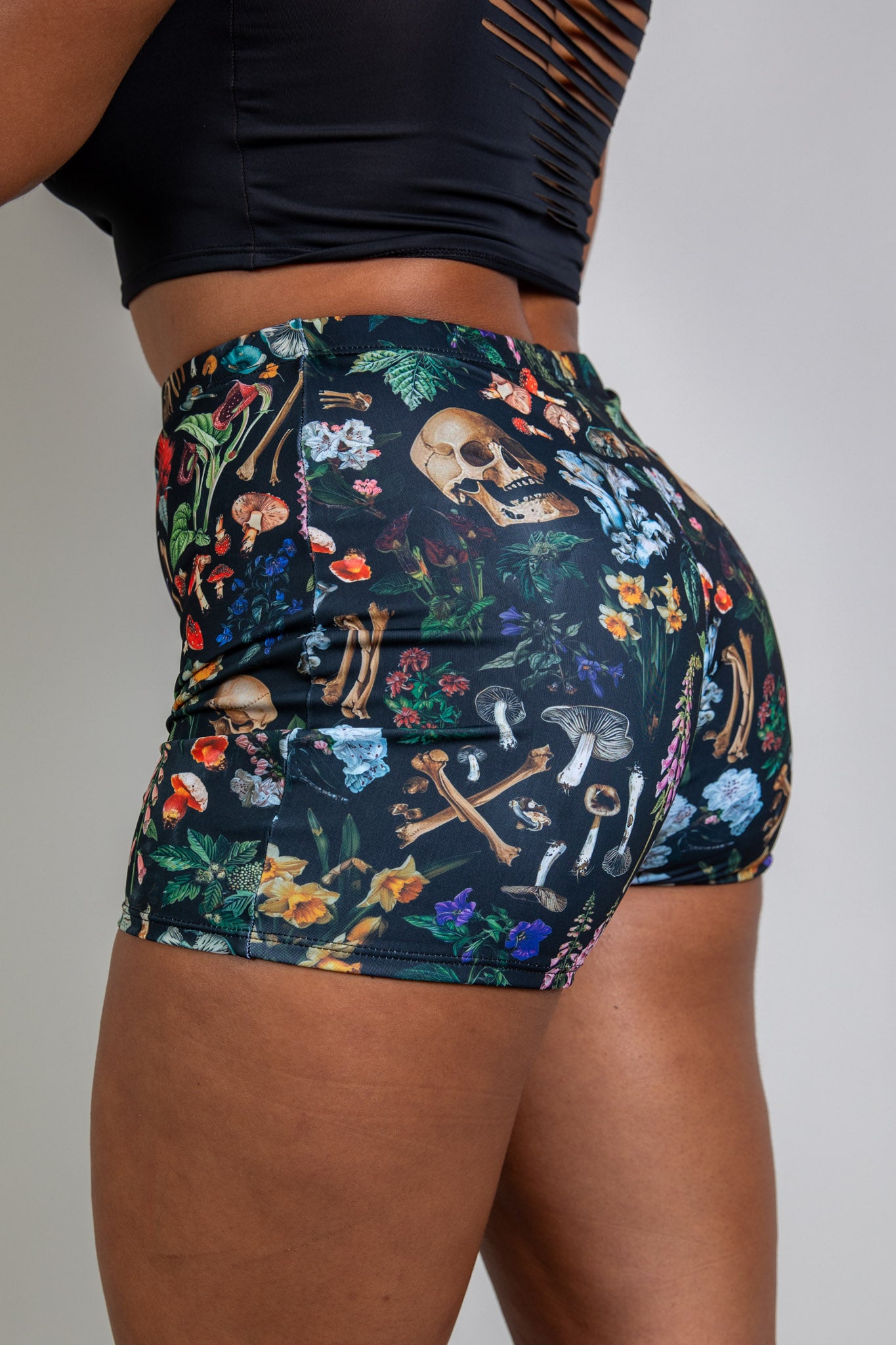 colorful high waist shorts for poison collection from freedom rave wear side view