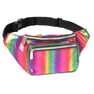 Rave Fanny Pack in rainbow holographic colors, perfect for festivals, travel, and parties