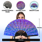 Festival Fans – Large folding fan with holographic design, perfect for rave outfits and summer festivals.