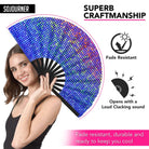 Festival Fans - Large folding fan with vibrant colors, perfect for rave outfits and keeping cool at festivals.