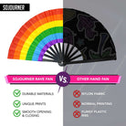 Festival Fans comparison showing SoJourner Rave Fan versus other hand fans for durability and design.
