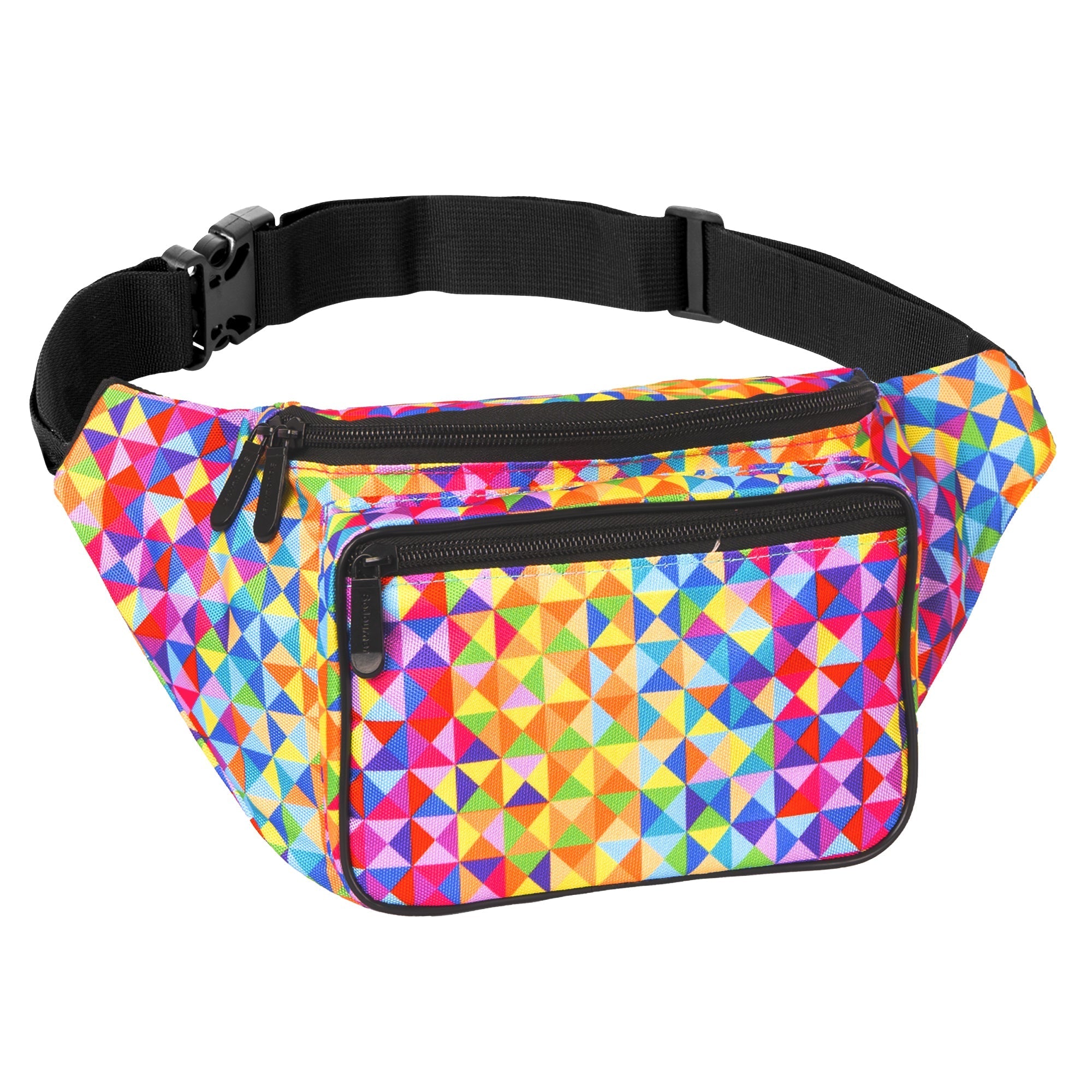 Colorful Rave Fanny Pack with geometric pattern, perfect for festivals and travel.