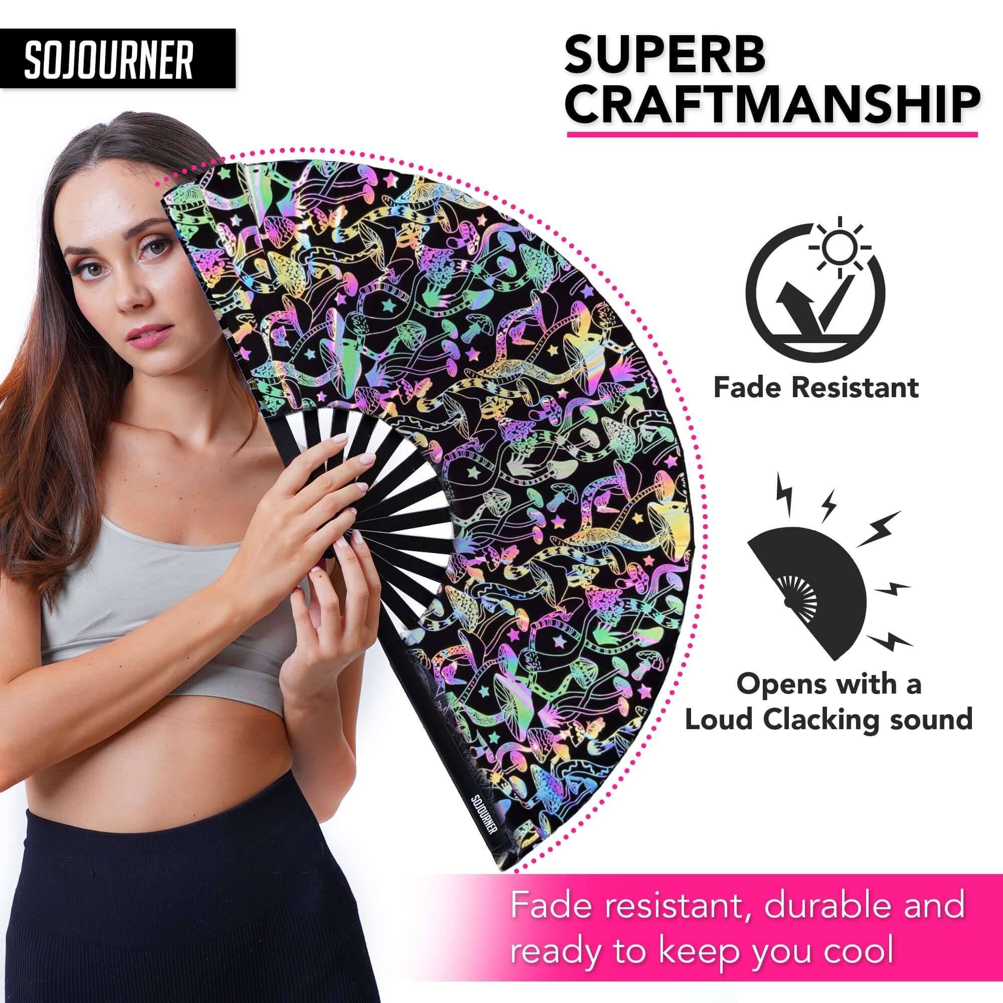 Festival Fans - Large folding fans with vibrant design, ideal for raves and festivals. Handmade, fade resistant, and stylish accessory.