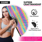 Festival Fans showcasing colorful design, perfect for rave outfits, ensuring coolness while dancing.