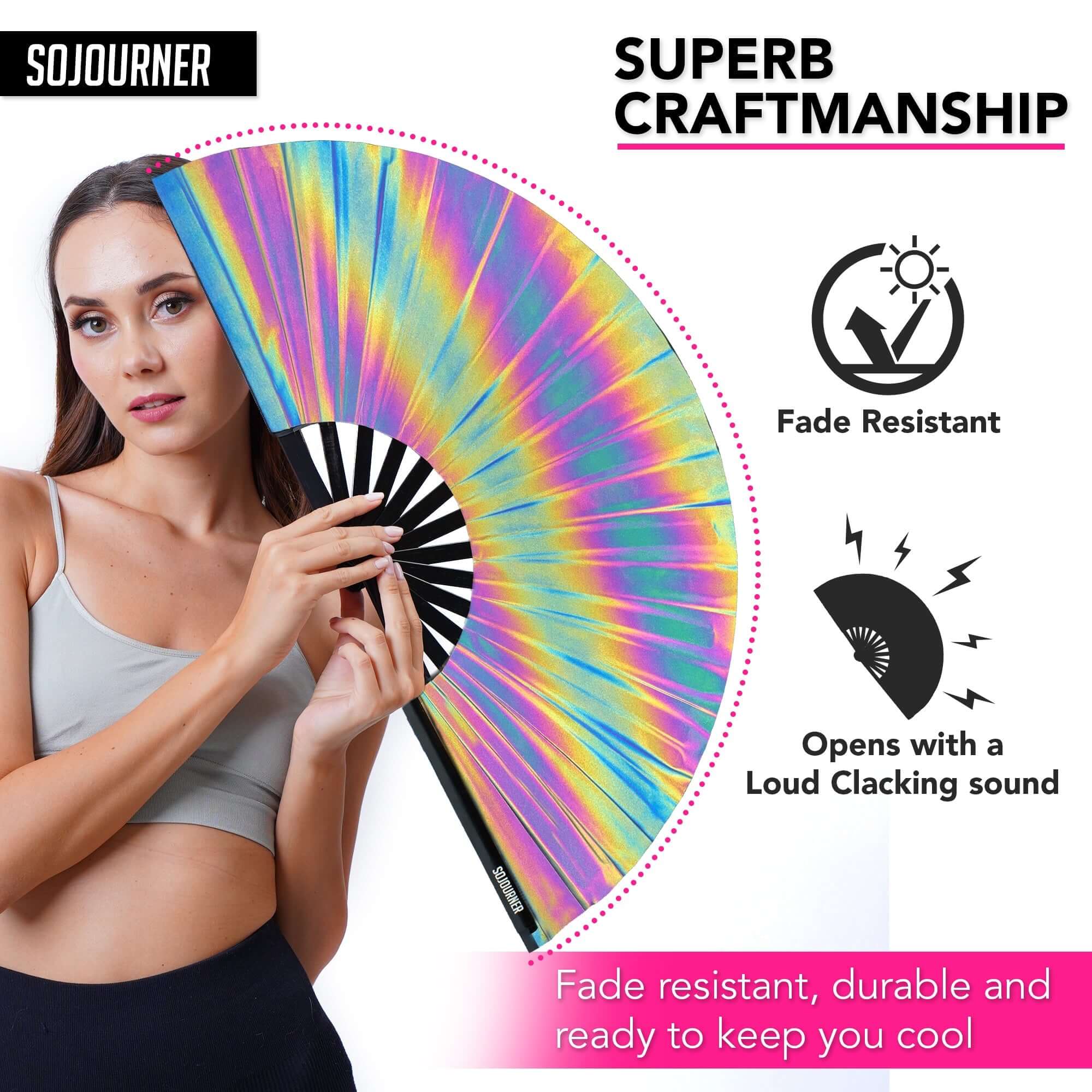Festival Fans showcasing colorful design, perfect for rave outfits, ensuring coolness while dancing.