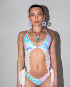 Retro Bloom Deep Sea Bikini Top - rave bikini top - front view - Freedom Rave Wear