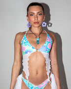 Retro Bloom Deep Sea Bikini Top - festival top - back view - rave outfit