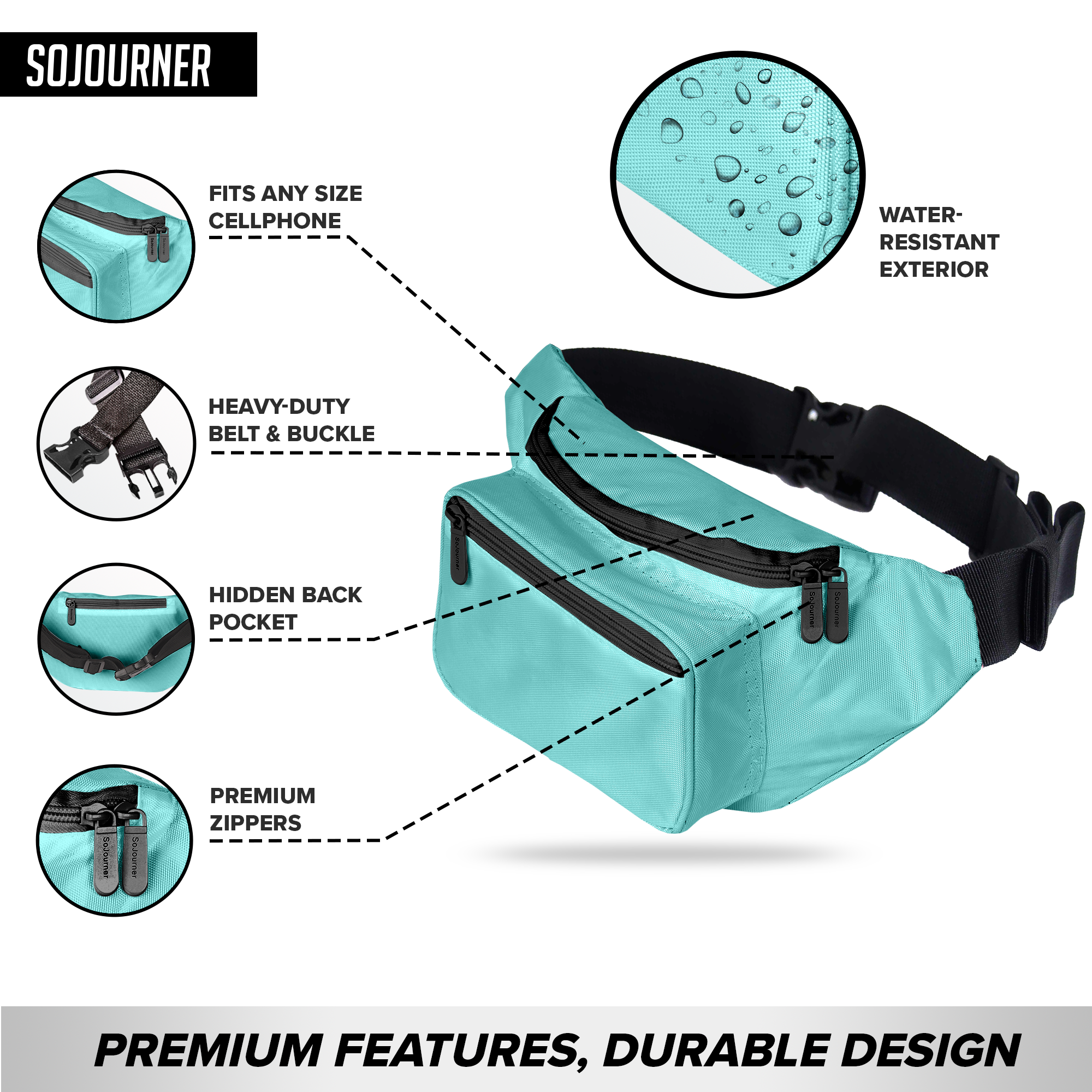 Fanny Pack (Solids) with spacious design, adjustable belt, hidden pocket, and water-resistant features for rave outfits.