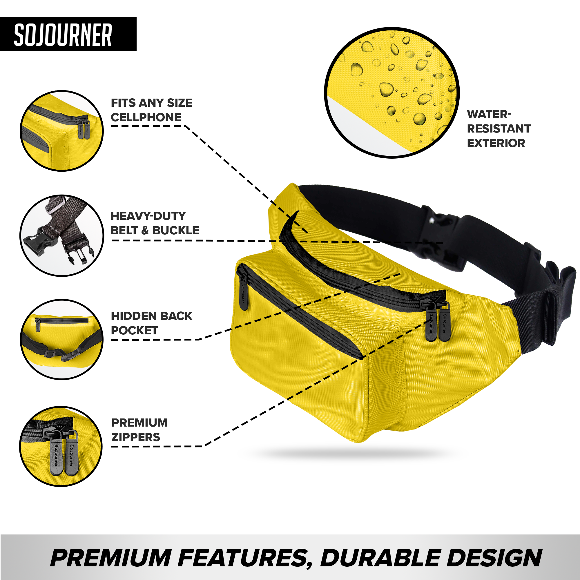 Fanny Pack (Solids) features a water-resistant exterior, premium zippers, and spacious design for rave outfits.