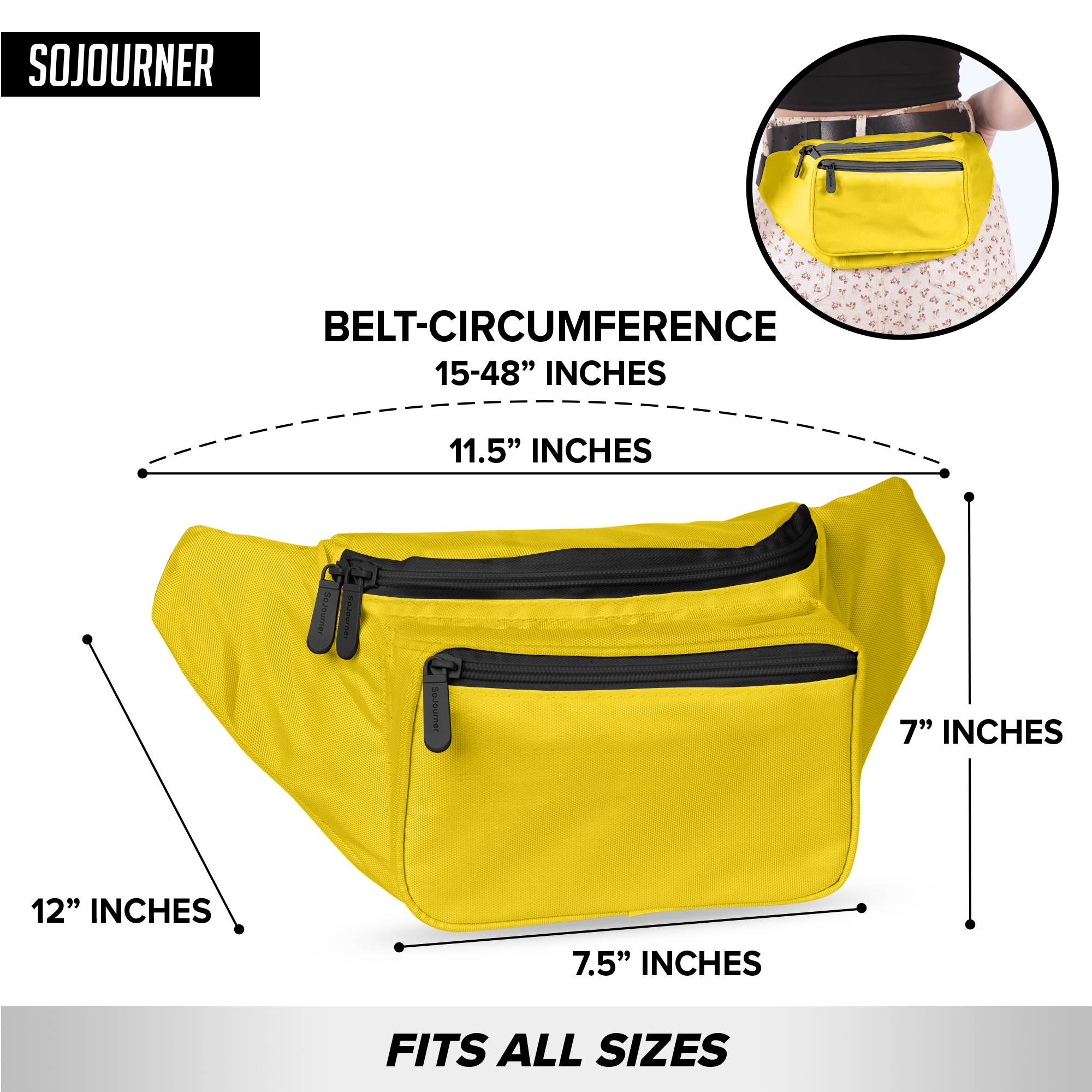 Fanny Pack (Solids) in vibrant yellow with adjustable belt and multiple pockets for rave outfits.
