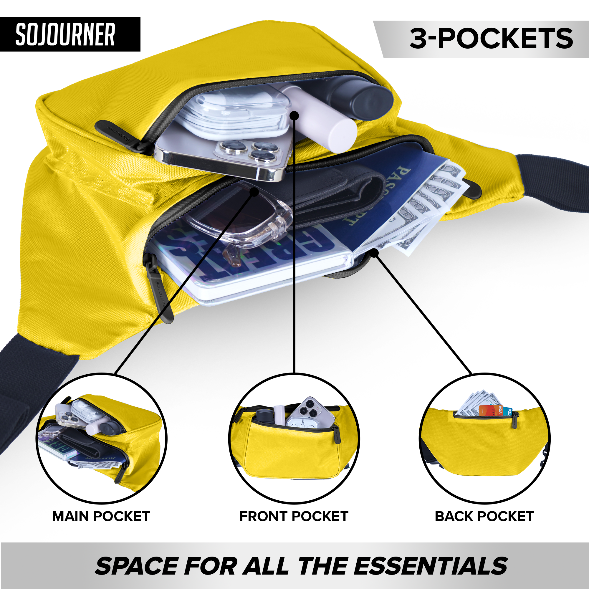 Fanny Pack (Solids) featuring 3-pocket design for organized storage and easy access to essentials.