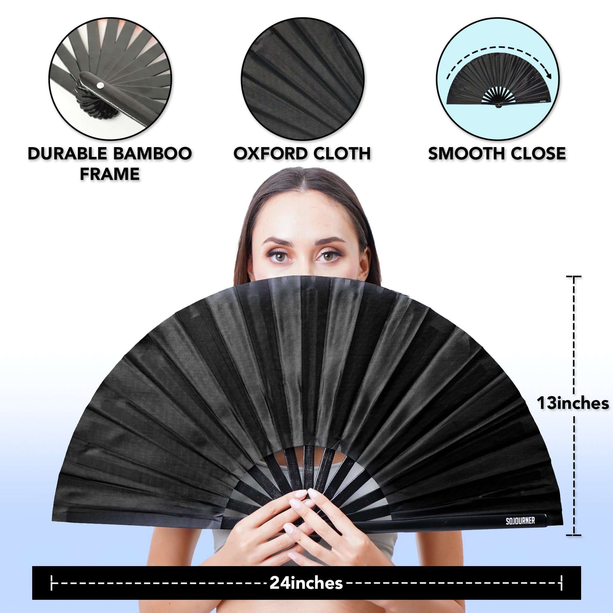 Festival Fans designed for raves, featuring durable bamboo frame and smooth closing mechanism.