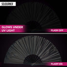 Festival Fans that glow under UV light, showcasing the stunning bamboo handheld fan for rave outfits.